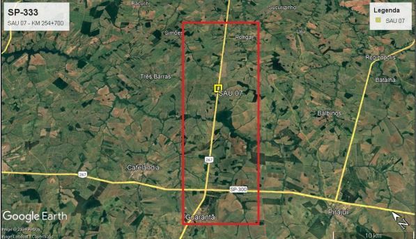 Trecho em obras e localização do SAU 07