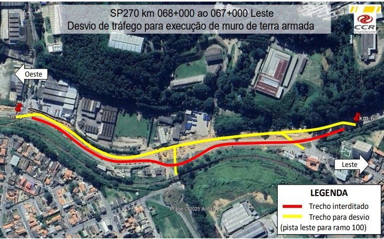 Desvio de tráfego da pista sentido Leste para o ramo 100.