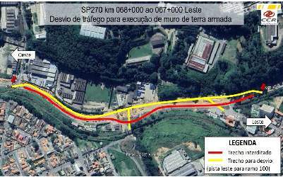 Desvio de tráfego da pista sentido Leste para o ramo 100.